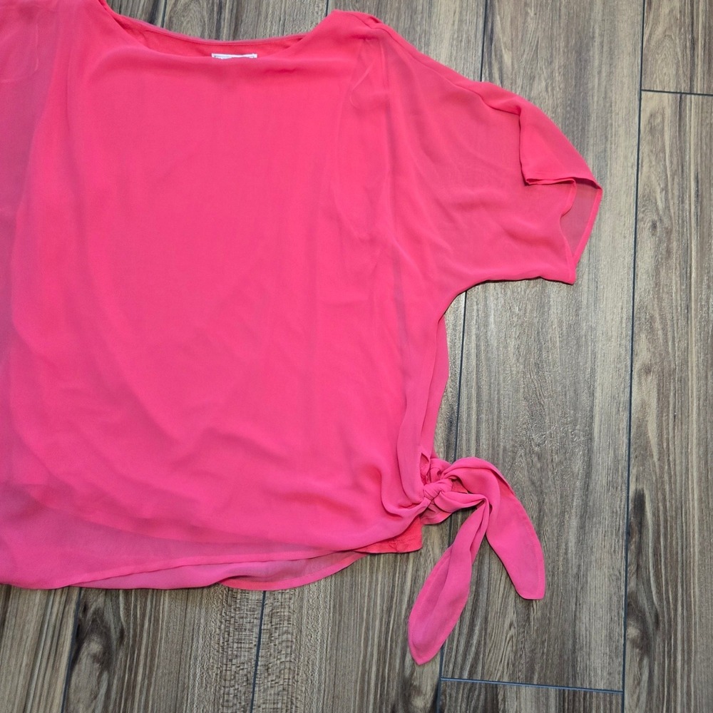 Dana Buchanan Pink Chiffon Side Tie Blouse Coral Layered Top XL - Picture 4 of 9